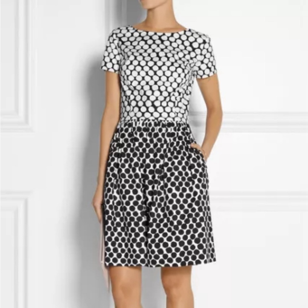 Oscar de la Renta R15 Black White Polka Dot Fit & Flare Dress 2